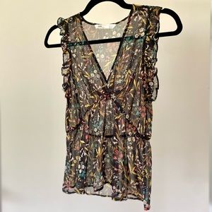 Zara Floral Ruffle Sleeve Blouse